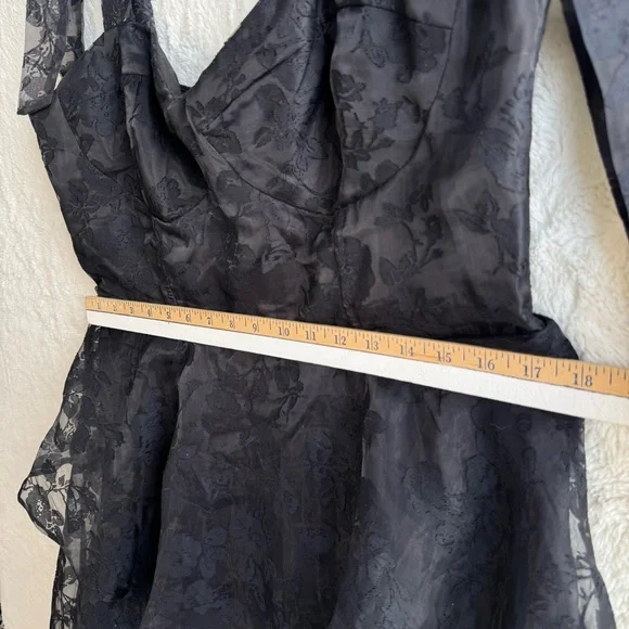 Lulus Glamorous Sweetie Black Burnout Tie-Strap Bustier Midi Dress XL LBD Floral - Picture 10 of 12